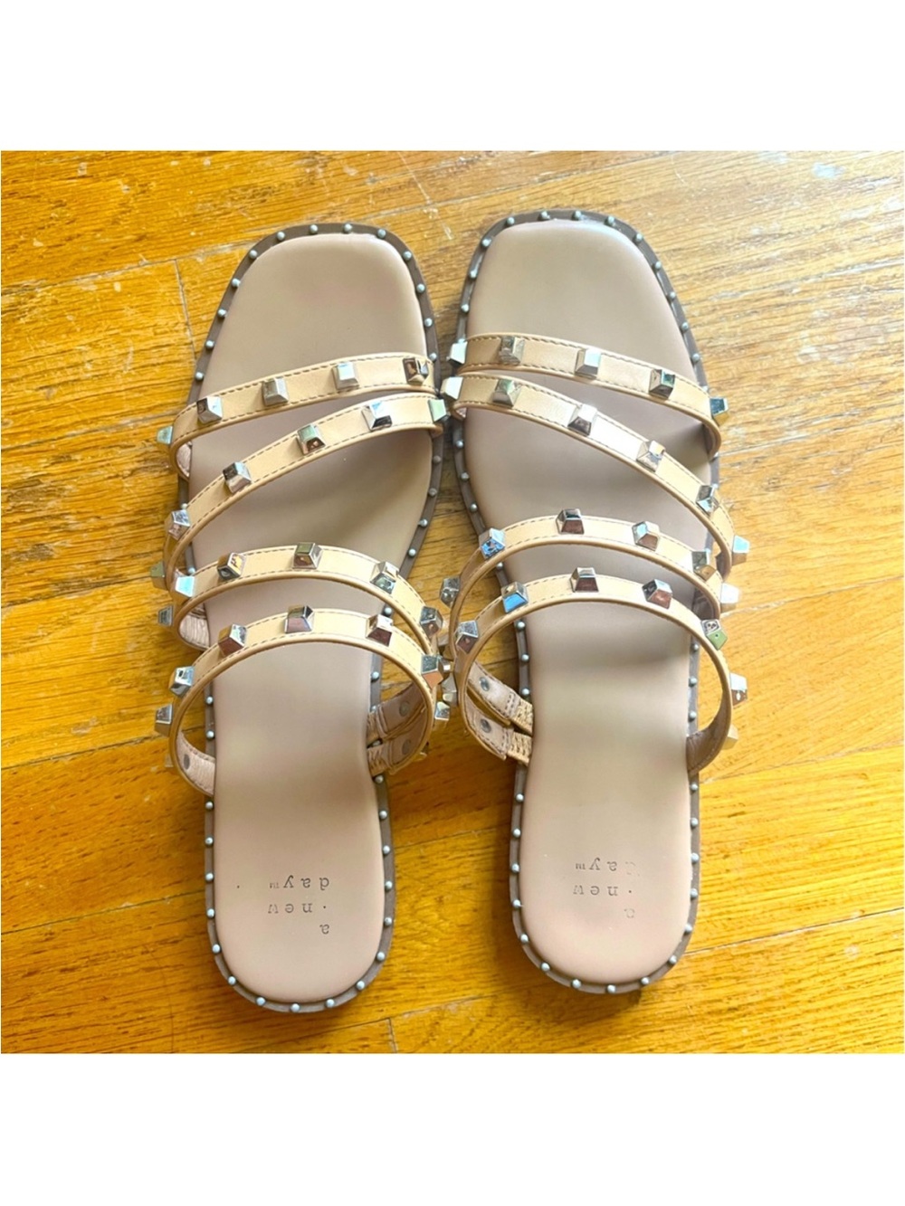 a new day Beige Studded Multi-Strap Slide Sandals